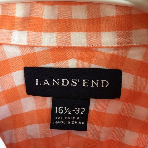 LANDS END SHIRT IN ORANGE AND WHITE GINGHAM - Picture 2 of 5